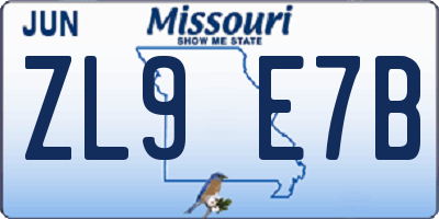 MO license plate ZL9E7B