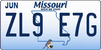 MO license plate ZL9E7G