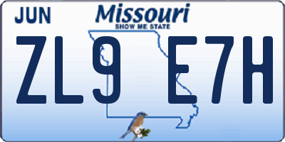 MO license plate ZL9E7H