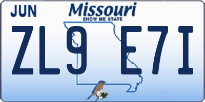 MO license plate ZL9E7I
