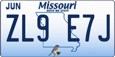 MO license plate ZL9E7J