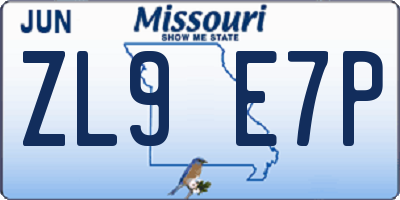 MO license plate ZL9E7P