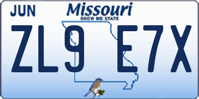 MO license plate ZL9E7X