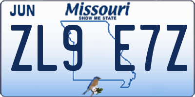MO license plate ZL9E7Z