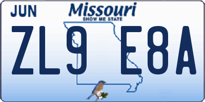 MO license plate ZL9E8A