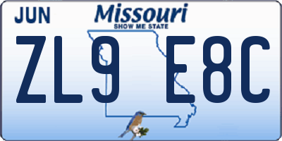 MO license plate ZL9E8C