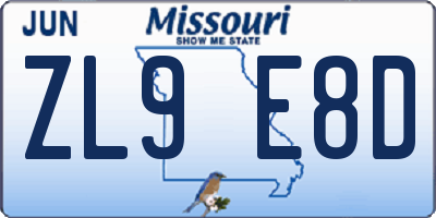 MO license plate ZL9E8D