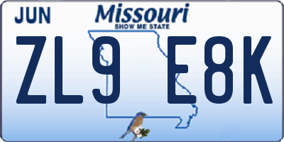 MO license plate ZL9E8K