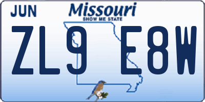 MO license plate ZL9E8W