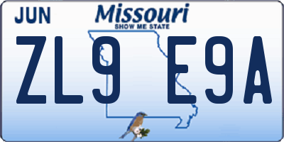 MO license plate ZL9E9A