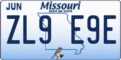 MO license plate ZL9E9E
