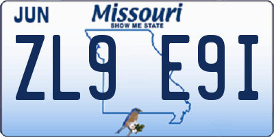 MO license plate ZL9E9I