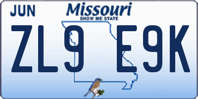 MO license plate ZL9E9K