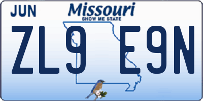 MO license plate ZL9E9N