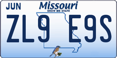 MO license plate ZL9E9S