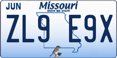 MO license plate ZL9E9X