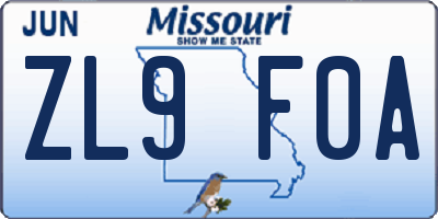MO license plate ZL9F0A