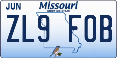 MO license plate ZL9F0B