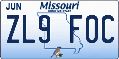 MO license plate ZL9F0C
