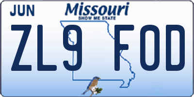 MO license plate ZL9F0D