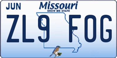 MO license plate ZL9F0G