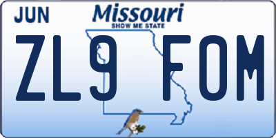 MO license plate ZL9F0M