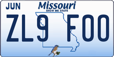 MO license plate ZL9F0O