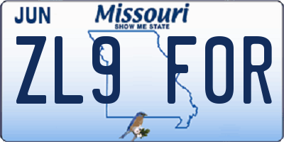 MO license plate ZL9F0R