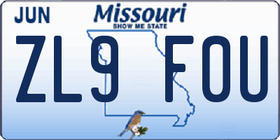 MO license plate ZL9F0U