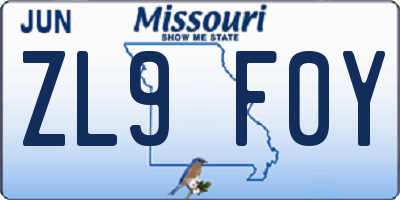 MO license plate ZL9F0Y