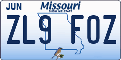 MO license plate ZL9F0Z