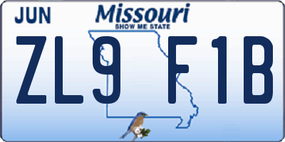 MO license plate ZL9F1B
