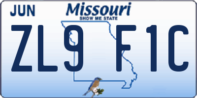 MO license plate ZL9F1C