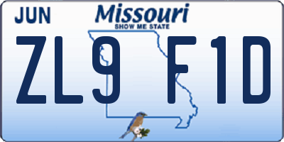 MO license plate ZL9F1D