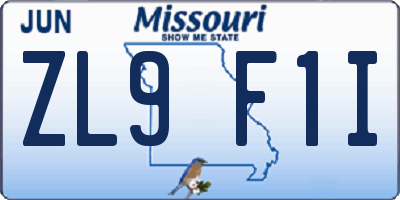 MO license plate ZL9F1I