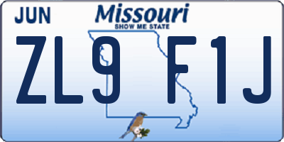 MO license plate ZL9F1J
