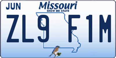 MO license plate ZL9F1M