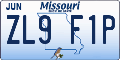 MO license plate ZL9F1P