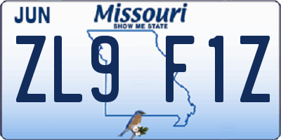 MO license plate ZL9F1Z