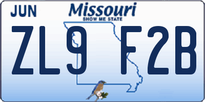 MO license plate ZL9F2B