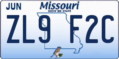 MO license plate ZL9F2C