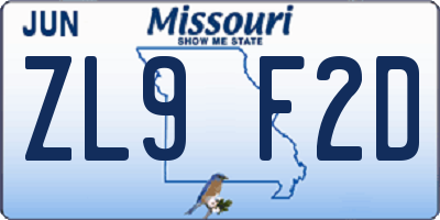 MO license plate ZL9F2D