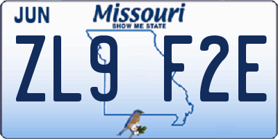 MO license plate ZL9F2E