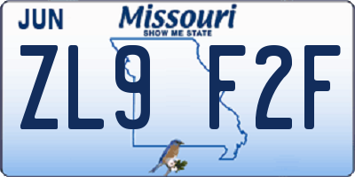 MO license plate ZL9F2F