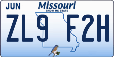 MO license plate ZL9F2H