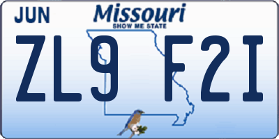 MO license plate ZL9F2I
