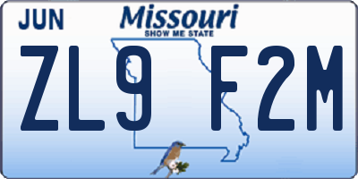 MO license plate ZL9F2M