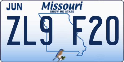MO license plate ZL9F2O