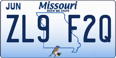MO license plate ZL9F2Q
