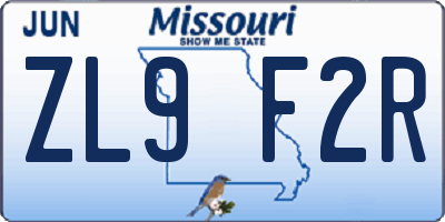 MO license plate ZL9F2R